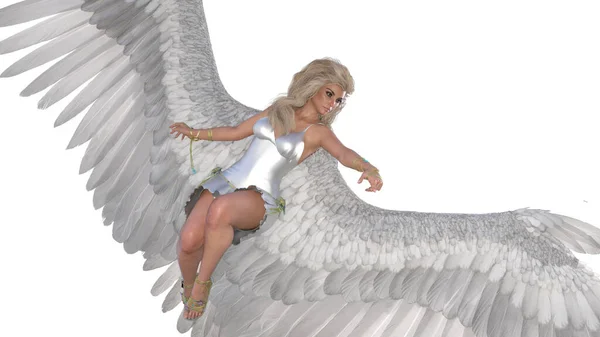 Angel Pózuje Pro Vaše Fotky Andělská Figurka Křídly Létání Představuje — Stock fotografie