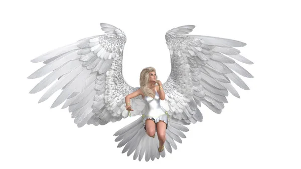Anioł Pozował Twoich Zdjęć Figurka Anioła Skrzydłami Latających Pozach Odizolowana — Zdjęcie stockowe