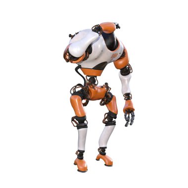 Çizgi film karakteri robotu beyaz arka planda izole edildi. Kolaj, Clipart, fotokopi karakteri. 3d resimleme.