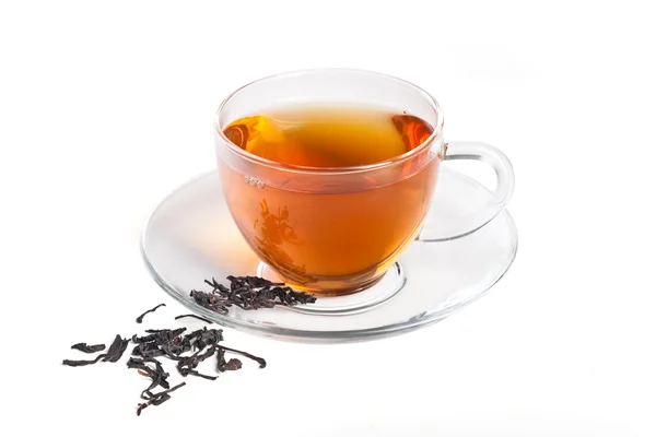 Té negro en la taza transparente — Foto de Stock