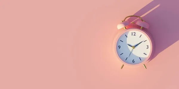Relógio Alarme Rosa Fundo Rosa Pastel Fundo Renderização — Fotografia de Stock