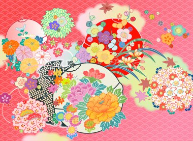Floral montage from vintage Japanese kimono designs clipart