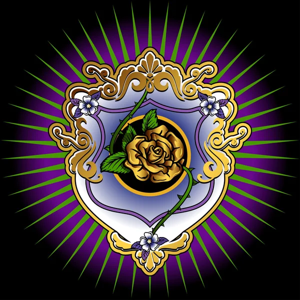 Emblem mit goldener Rose — Stockvektor