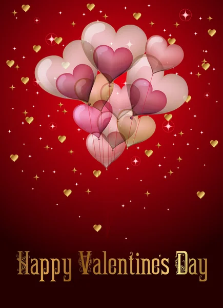 Valentinky den karta s transparentní srdce balónky — Stockový vektor