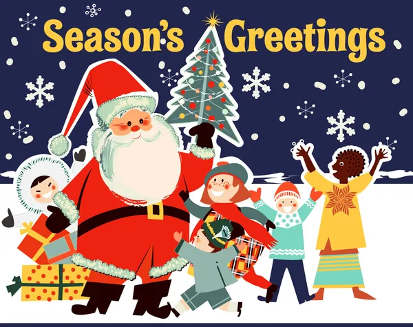 Santa Claus with Children from Around the World — Stock Vector