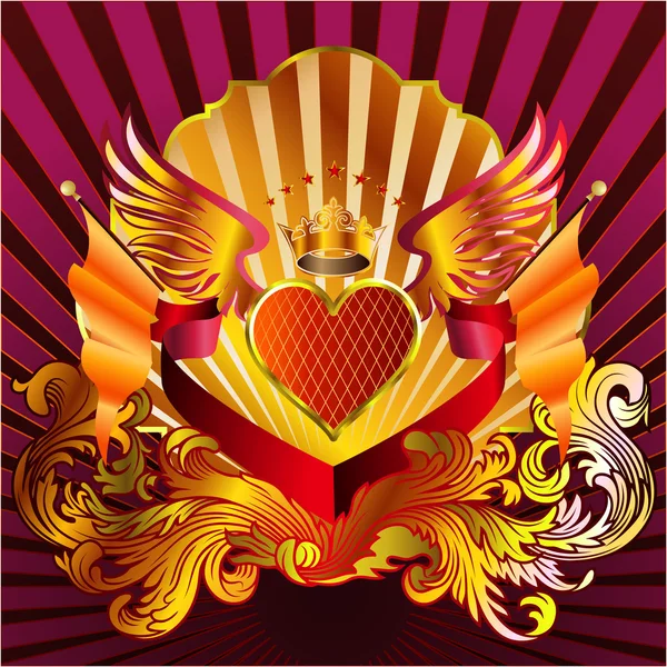 Valentine emblem with wings — Stock Vector