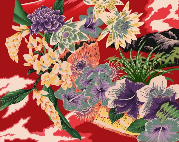 Gaun Kimono Hawaii Vintage - Stok Vektor