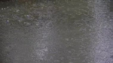 Şiddetli yağmur damlalarından kabarcıklarla dolu büyük bir su birikintisi