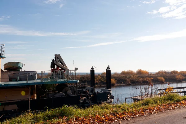 Baggerschip Bij Kust Shlisselburg Rusland Oktober 2021 — Stockfoto