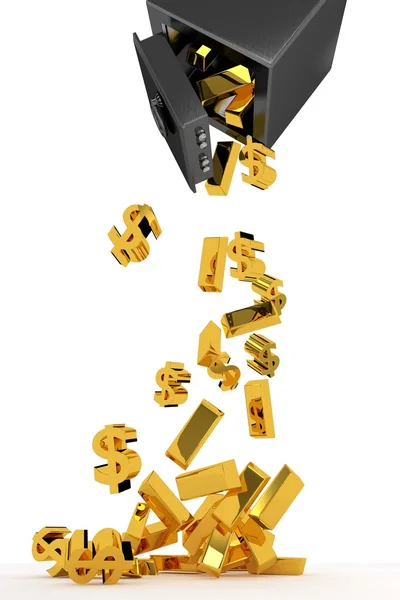 Altın çubuklar beyaz bir yüzey üzerine güvenli düşecek