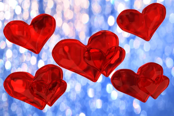 arka plan mavi bokeh birkaç kırmızı Kalpler