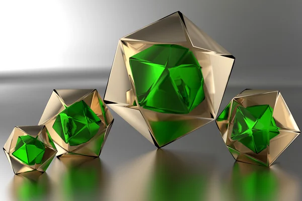 vier gekleurde prism op een gladde ondergrond