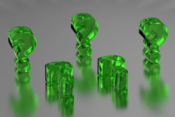 Beş şeffaf yeşil soru işaretleri