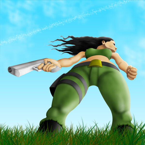 Pretty woman warrior in field