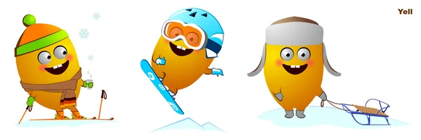 komik karakter snowboarder, kayakçı, atlı kızak