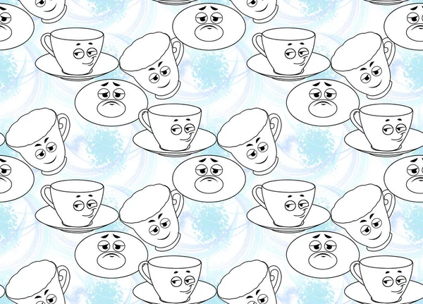 Чайний Посуд Вираженими Виразами Обличчя Дитячі Картини Декоративний Фон — стокове фото