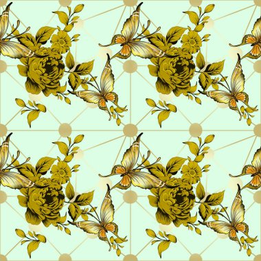 Bahçe çiçeği desenli dekoratif bir arka plan. Kağıt ve kumaş üzerine baskı için resim. Çiçek deseni yakın plan.