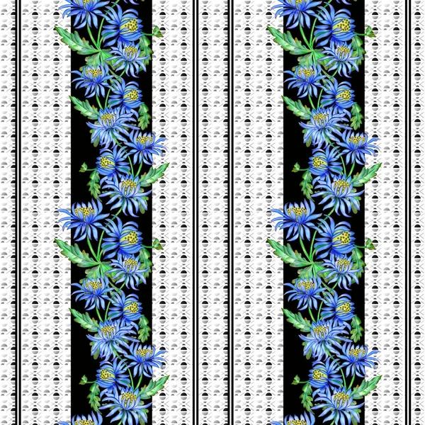 Uma Banda Flores Sobre Fundo Listras Multicoloridas Formas Geométricas Recurso — Fotografia de Stock