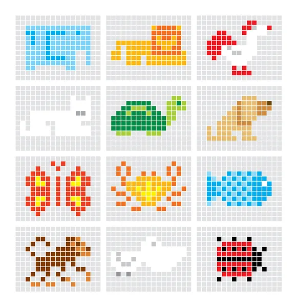 Set di pixel vettoriali animali schizzo — Vettoriale Stock