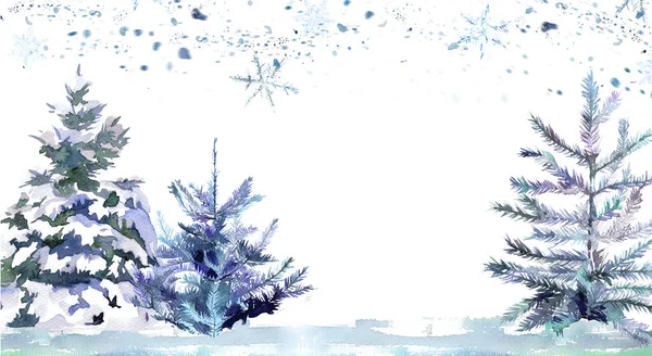 Krásné Vánoční Stromky Ilustrace Akvarel Ručně Malované Zimní Dovolené Nový — Stock fotografie