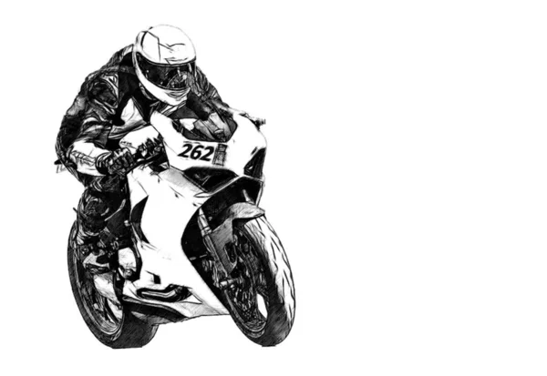Motorradfahrerin Fährt Auf Leerer Asphaltstraße Sportfahrrad — Stockfoto