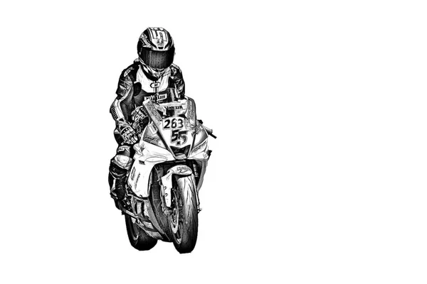 Motorcyclist Sport Bike Rides Empty Asphalt Road Sport Bike Vector — Stock vektor