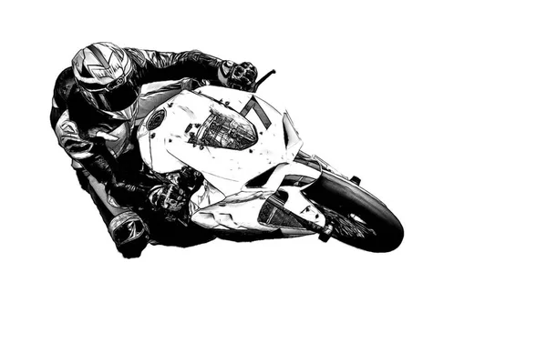 Гонщик Спортивному Мотоциклі Білий Ізольований Фон — стокове фото
