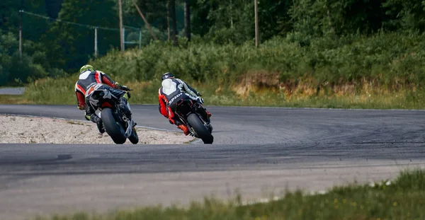 2021 Riga Latvia Motorcycle Practice Leaning Fast Corner Track Sport — Stock Photo, Image