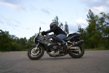 10-05-2021 Lithuania, Kaunas MotoGP rider, Motorcyclist rides at fast sport bike.