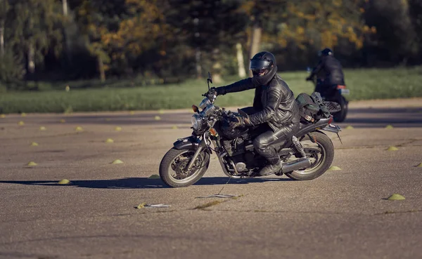 2021 Riga Latvia Young Man Riding Motorcycle Open Road — стоковое фото