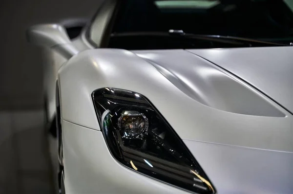 White Sport Car Headlights Luxury Headlights Close — Stock Photo, Image