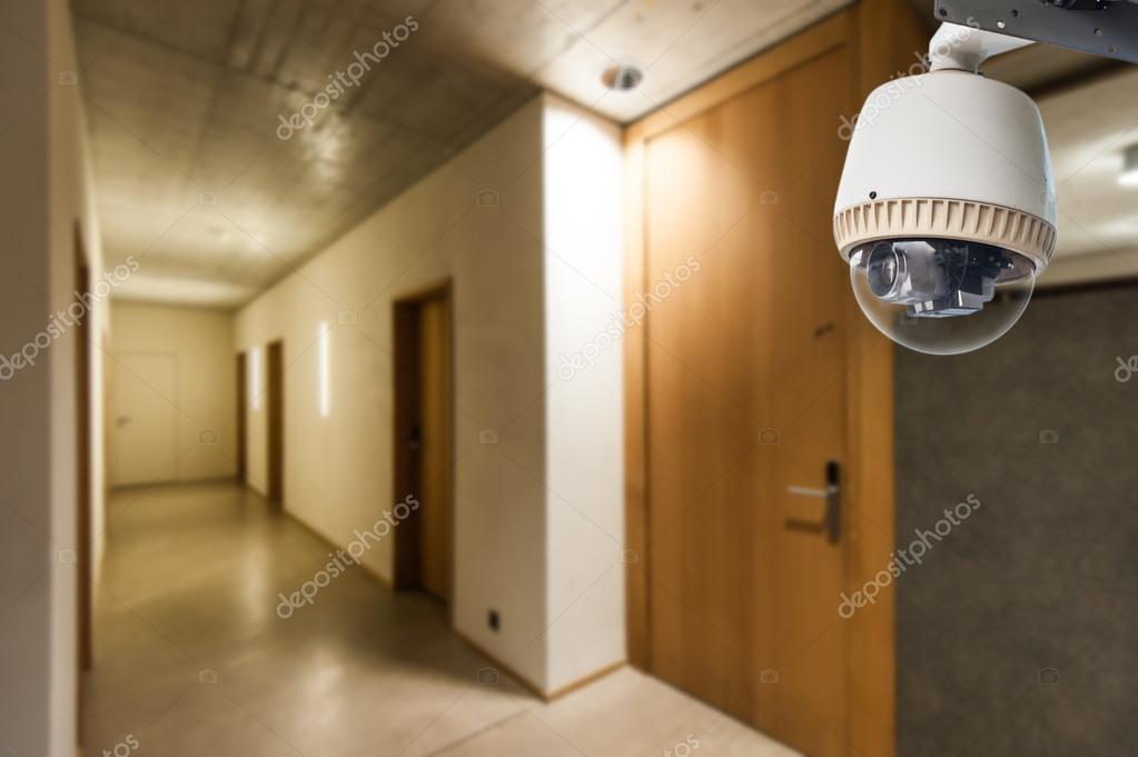 CCTV Camera Operating inside dormitory or apartment Stock Photo by