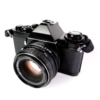 beyaz zemin üzerine, Retro eski siyah slr fotoğraf makinesi
