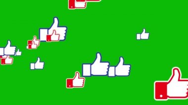 Social media Like symbol Animation with red an blue border on green screen background. 4 k resolution.
