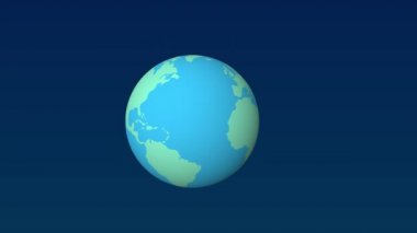 Mavi arka planı olan dönen bir dünya. 4K Çözünürlük (Ultra HD).