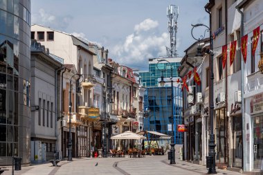 Craiova, Dolj, Romanya 14 Mayıs 2022: Eski şehir merkezinden görüntü. Eski kasaba şehrin en önemli turistik yerlerinden biridir..