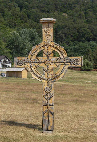 Polovragi Gorj County Romania July 2022 Wooden Sculptures Dacian Themes — ストック写真