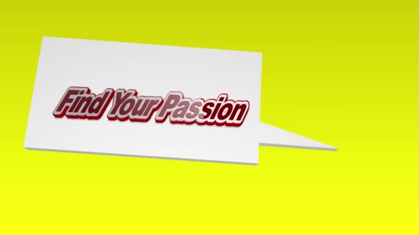 Анимация Рациональной Мотивационной Цитатой Find Your Passion Речевым Пузырем Желтом — стоковое видео