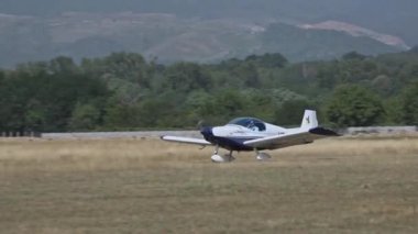 Stanesti, Gorj, Romania  August 27, 2022: Sports light aircraft at the aviation rally, Stanesti aerodrome, Gorj, Romania