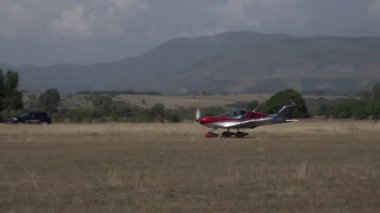 Stanesti, Gorj, Romania  August 27, 2022: Sports light aircraft at the aviation rally, Stanesti aerodrome, Gorj, Romania