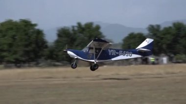Stanesti, Gorj, Romania  August 27, 2022: Sports light aircraft at the aviation rally, Stanesti aerodrome, Gorj, Romania