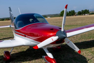 Stanesti, Gorj, Romania  August 27, 2022: Sports light aircraft at the aviation rally, Stanesti aerodrome, Gorj, Romania