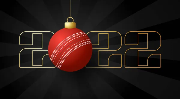2022 Happy New Year. Sports greeting card with golden cricket ball on the luxury background. Vector illustration.
