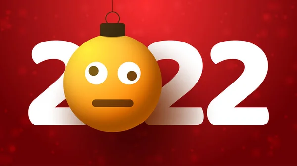 2022年新年贺卡 上面挂着令人困惑的情人脸 像圣诞节玩具 球或易碎玩具一样挂在线上 新年情绪概念矢量图解 — 图库矢量图片
