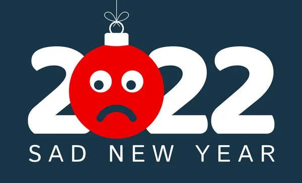 Felicitări Pentru Anul 2022 Față Emoji Tristă Care Atârnă Fir — Vector de stoc
