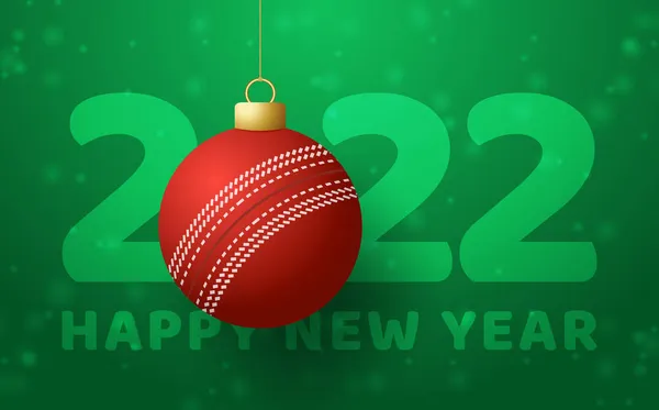 2022 Nou Fericit Felicitări Sportive Minge Cricket Fundalul Lux Fulg — Vector de stoc