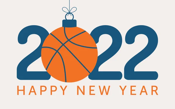 2022 Felice Anno Nuovo Basket Vettoriale Illustrazione Stile Piatto Sport — Vettoriale Stock