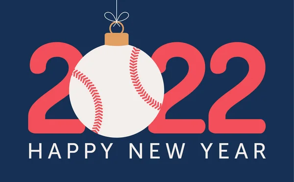 2022 Happy New Year baseball vector illustration. Flat style Sports 2022 greeting card with a baseball ball on the color background. Vector illustration.