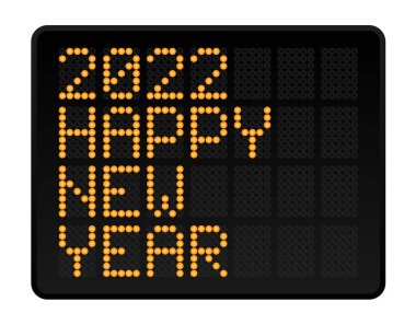 Mutlu yıllar 2022 vektör illüstrasyonu. Parlak Noktalı Dijital Alfabe Biçimi Metni. Soyut konsept grafik ögesi
