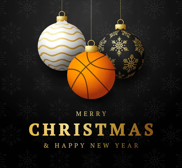 Баскетбол Веселого Рождества Счастливого Нового Года Роскошные Спортивные Открытки Баскетбольный — стоковый вектор